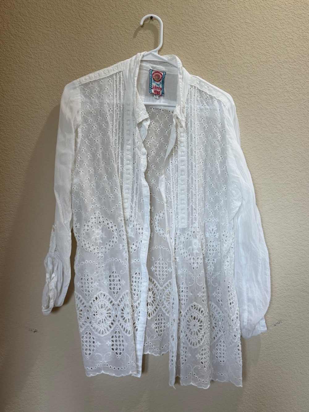 Johnny Was White Eyelet beach cover up large worn once